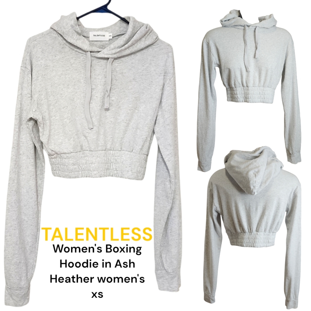 TALENTLESS Women's Boxing Hoodie Ash Heather cropped smock waist sweatshirt xs